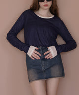 ショート丈シアークルーネックロンT