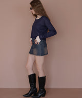 ショート丈シアークルーネックロンT