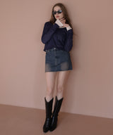 ショート丈シアークルーネックロンT