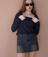 ショート丈シアークルーネックロンT