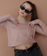 ショート丈シアークルーネックロンT