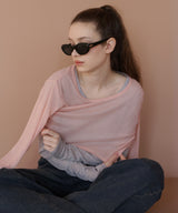 ショート丈シアークルーネックロンT