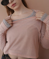 ショート丈シアークルーネックロンT