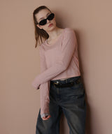 ショート丈シアークルーネックロンT