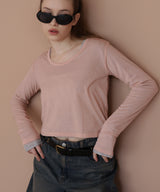 ショート丈シアークルーネックロンT