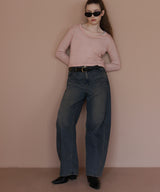 ショート丈シアークルーネックロンT