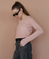 ショート丈シアークルーネックロンT