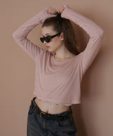 ショート丈シアークルーネックロンT