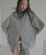 ワッフル花柄ダブルジップパーカー