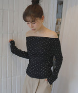 ドットドレープオフショルTシャツ