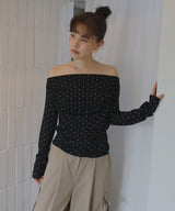 ドットドレープオフショルTシャツ