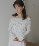 ドットドレープオフショルTシャツ