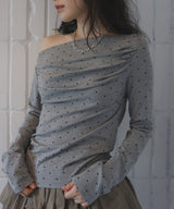 ドットドレープオフショルTシャツ