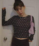 ドット柄ロングシアーTシャツ