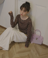 ドット柄ロングシアーTシャツ