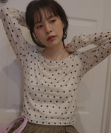 ドット柄ロングシアーTシャツ