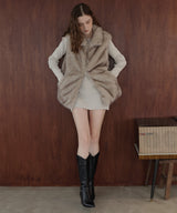 フェイクファースタンドネックダブルジップベスト