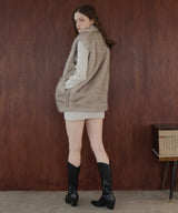 フェイクファースタンドネックダブルジップベスト