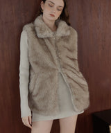 フェイクファースタンドネックダブルジップベスト