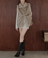 フェイクファースタンドネックダブルジップベスト