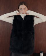 フェイクファースタンドネックダブルジップベスト