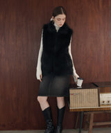 フェイクファースタンドネックダブルジップベスト