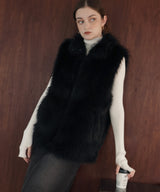 フェイクファースタンドネックダブルジップベスト