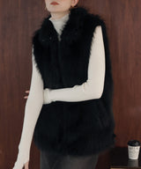 フェイクファースタンドネックダブルジップベスト