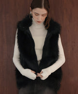 フェイクファースタンドネックダブルジップベスト