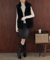 フェイクファースタンドネックダブルジップベスト