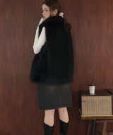 フェイクファースタンドネックダブルジップベスト