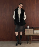 フェイクファースタンドネックダブルジップベスト