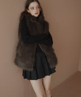 フェイクファースタンドネックダブルジップベスト