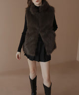 フェイクファースタンドネックダブルジップベスト