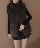 フェイクファースタンドネックダブルジップベスト