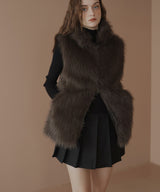 フェイクファースタンドネックダブルジップベスト