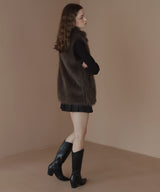 フェイクファースタンドネックダブルジップベスト