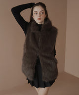 フェイクファースタンドネックダブルジップベスト