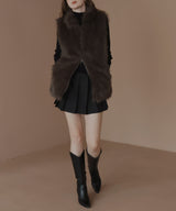 フェイクファースタンドネックダブルジップベスト