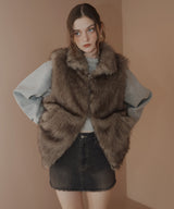 フェイクファースタンドネックダブルジップベスト