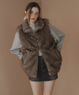 フェイクファースタンドネックダブルジップベスト