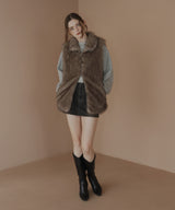 フェイクファースタンドネックダブルジップベスト