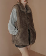 フェイクファースタンドネックダブルジップベスト