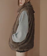 フェイクファースタンドネックダブルジップベスト