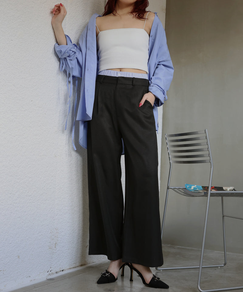 ダブルウエストワイドストレートパンツ