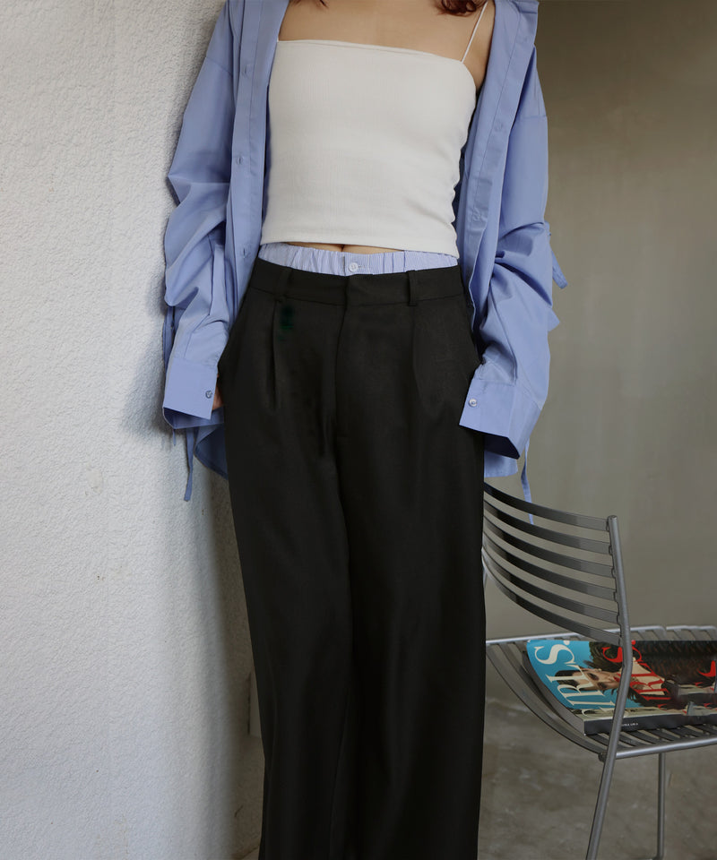 ダブルウエストワイドストレートパンツ