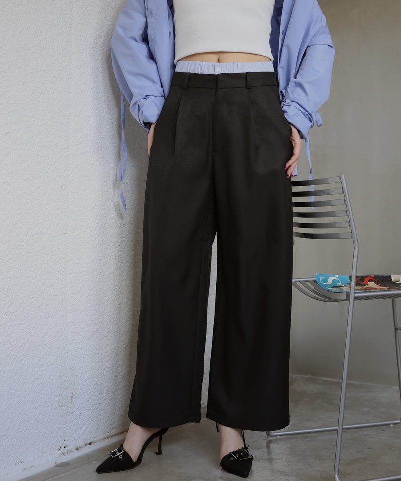 ダブルウエストワイドストレートパンツ