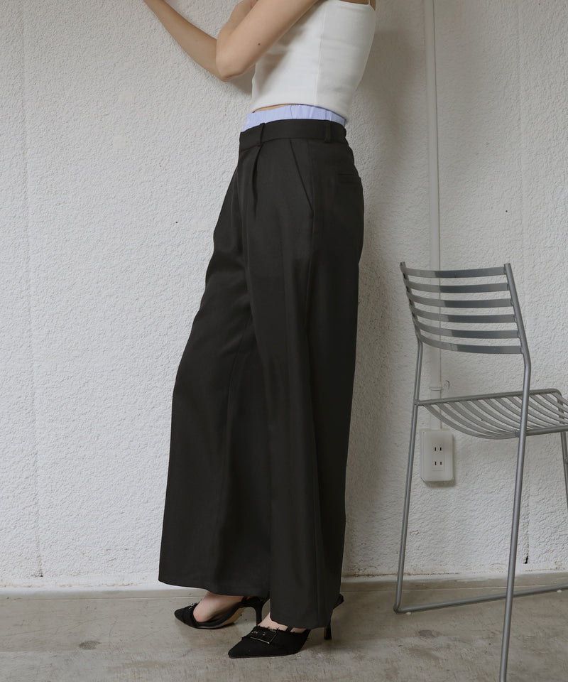 ダブルウエストワイドストレートパンツ
