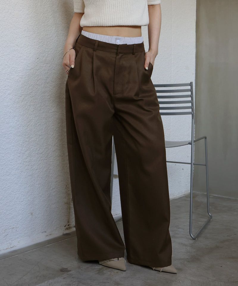 ダブルウエストワイドストレートパンツ
