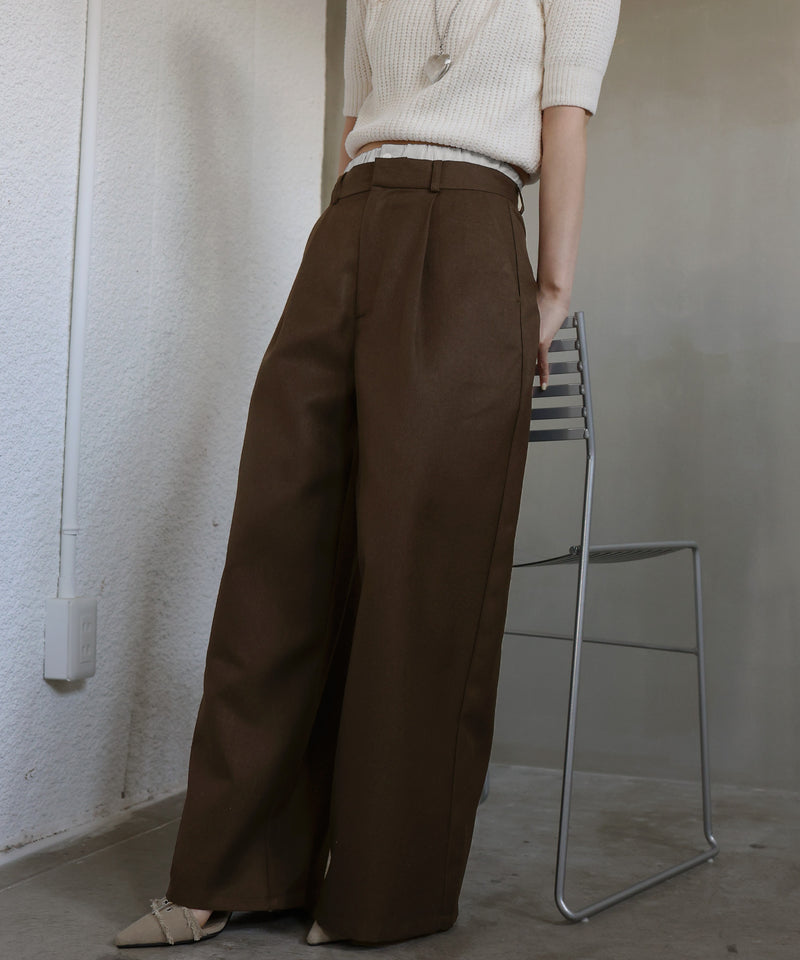 ダブルウエストワイドストレートパンツ